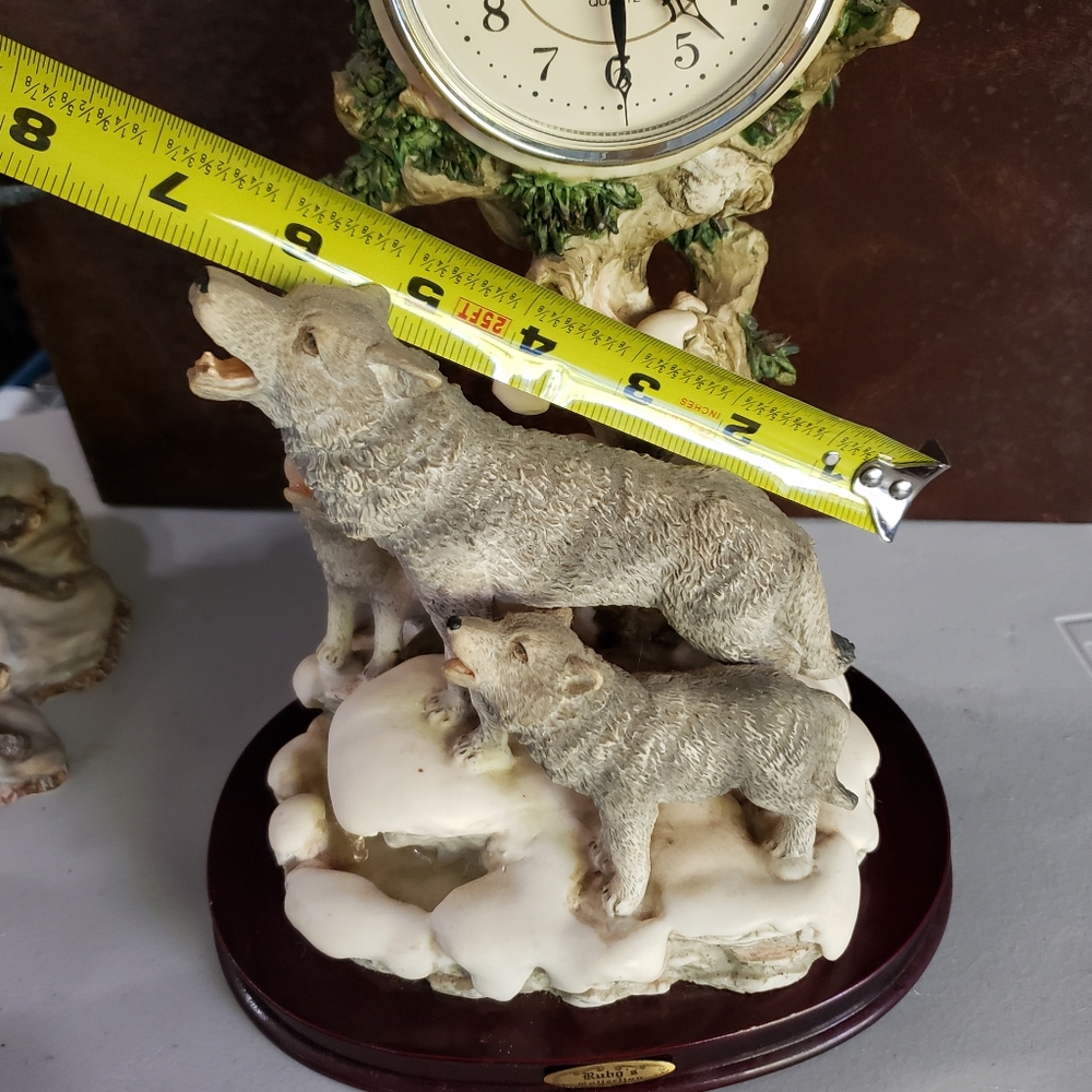 Rubg's COLLECTION  Clock statue with 3 wolfs - Picture 7 of 15